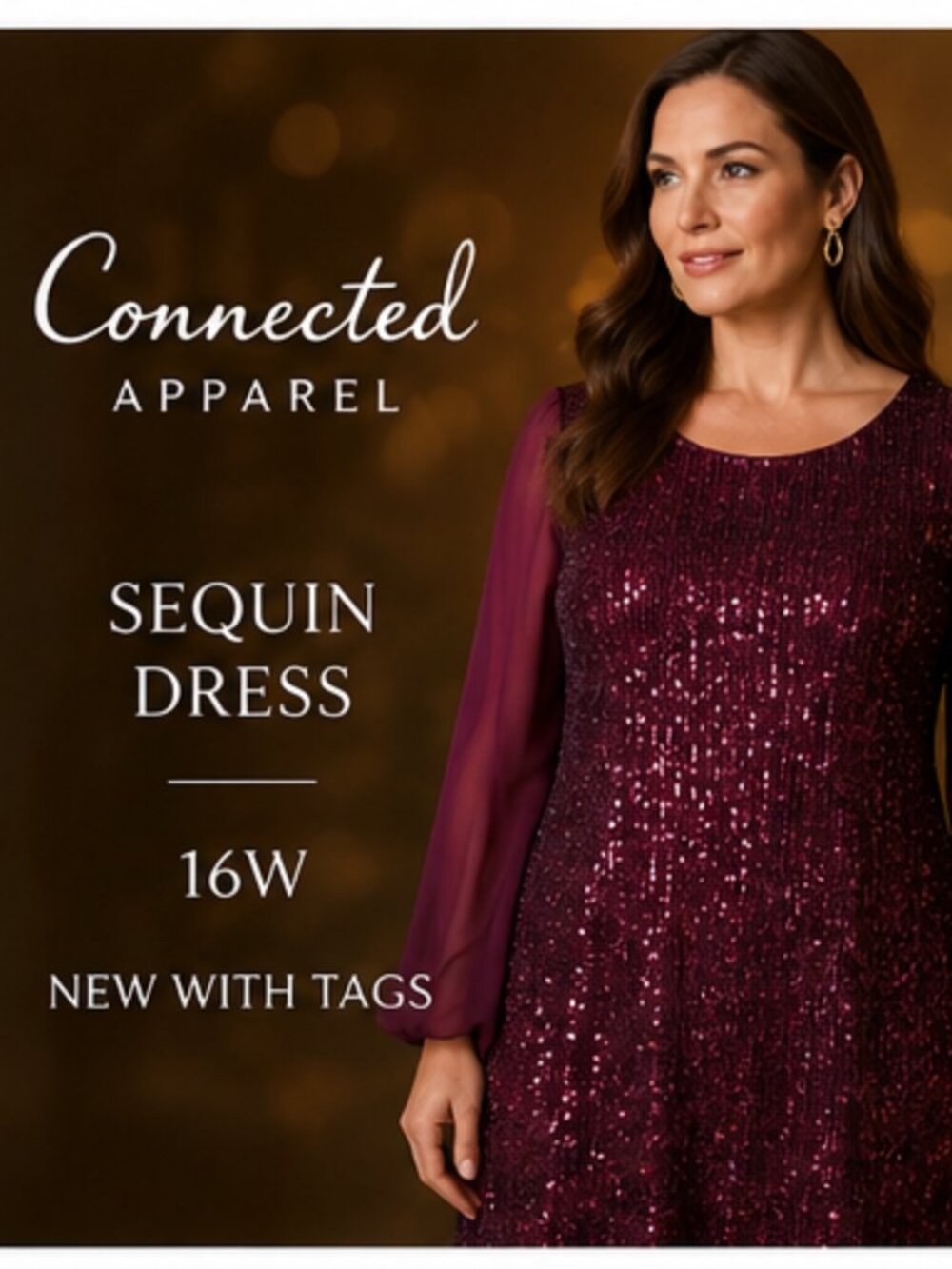 Connected Apparel Burgundy Sequin Shift Dress 16W NWT Plus Size Party Cocktail
